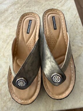 Good Choice Metallic Gray Rhinestone Accent Comfort Mules